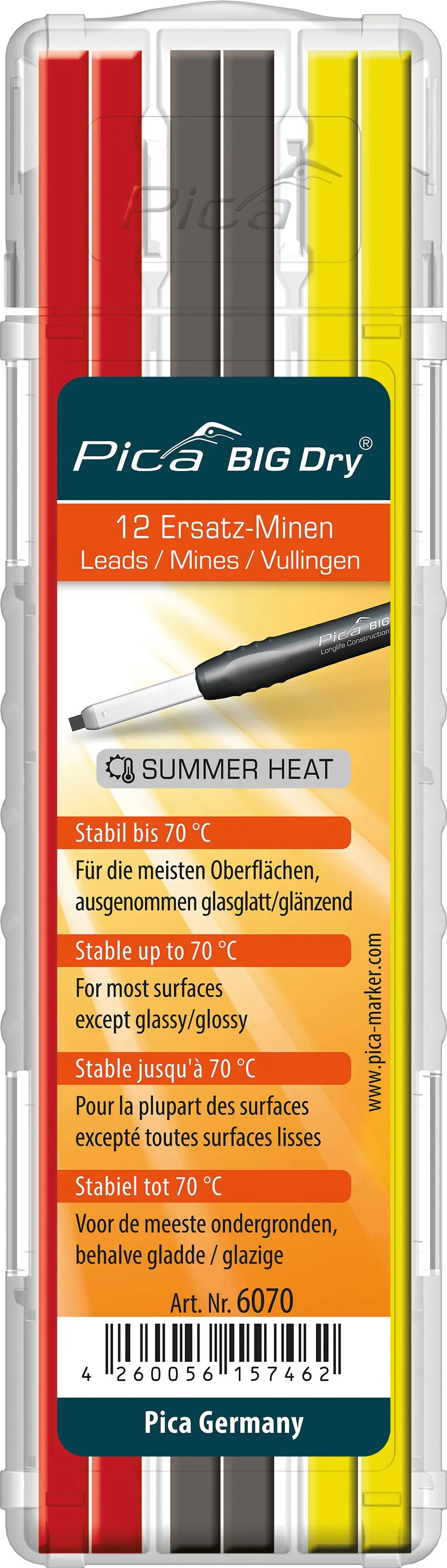 Сменные стержни Pica BIG Dry Summer Heat, 3 цвета, 12 шт. (6070)