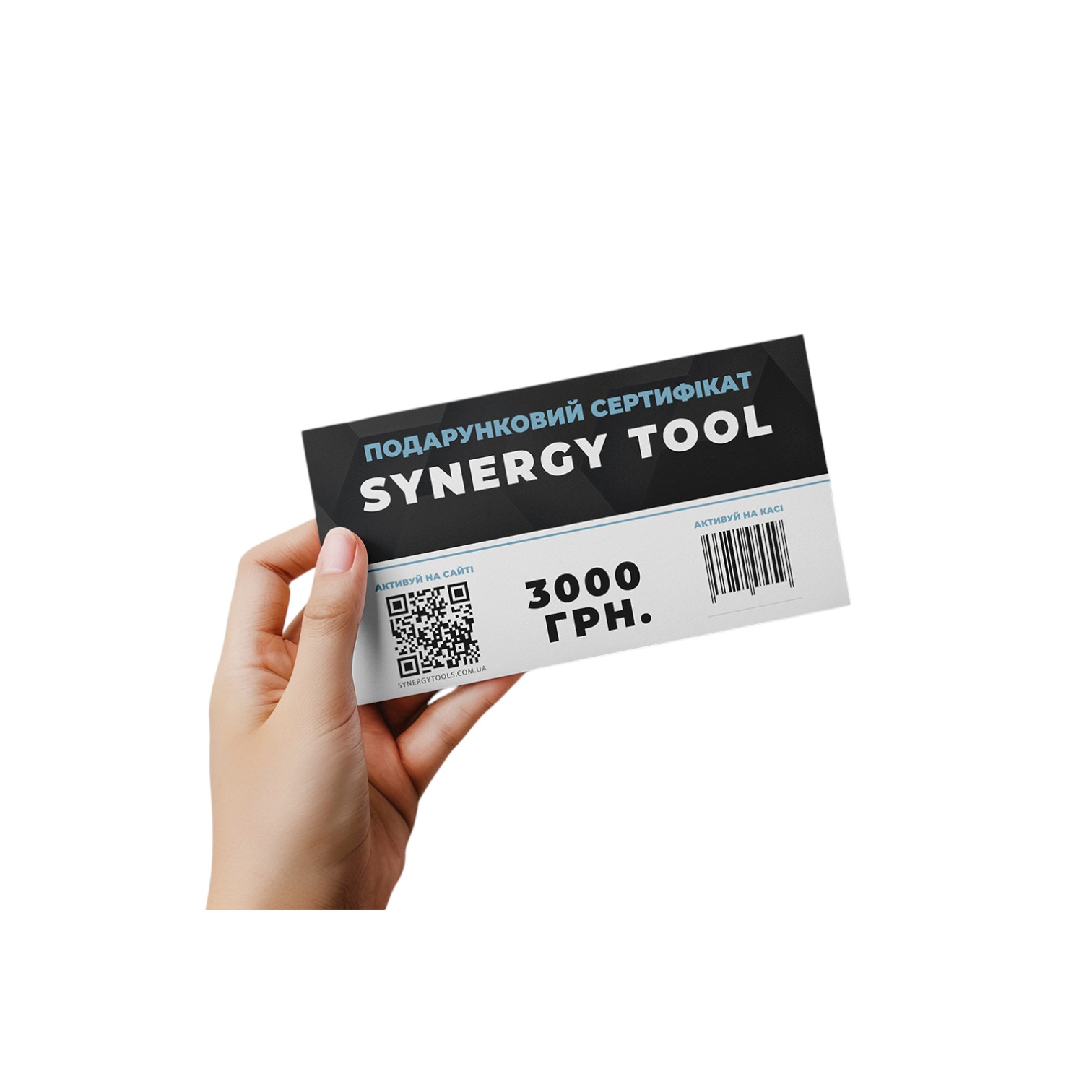 Сертификат Synergy Tool в руке — крупный план
